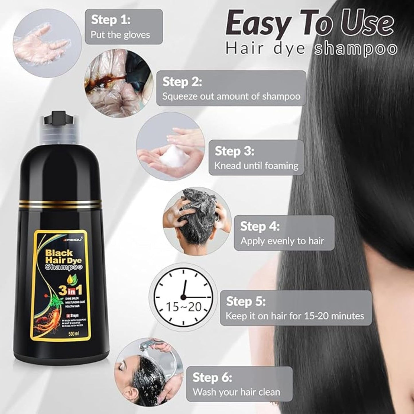 3 in 1 Hair Dye Shampoo 500ml